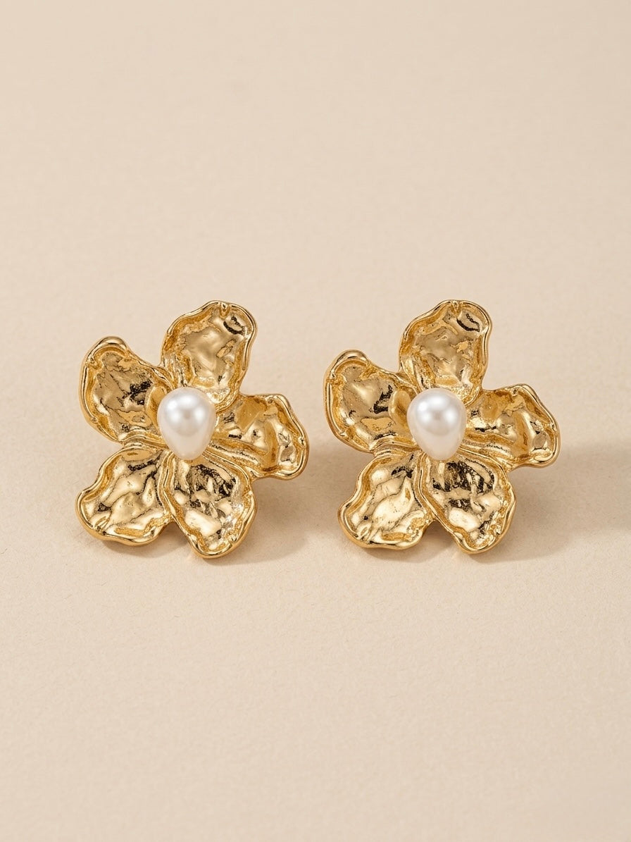 Golden Blossom Pearl Studs