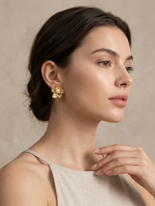 Golden Blossom Pearl Studs