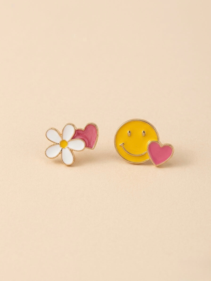 Happy Daisy & Heart Mismatched Studs