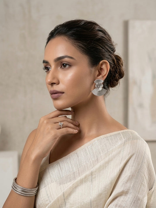 Silver Art Deco Bloom Studs