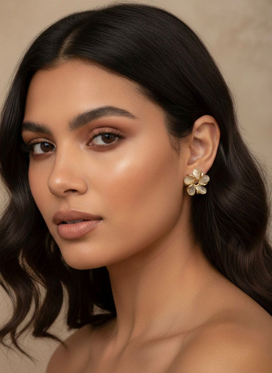 Gilded Petal Cat-Eye Studs