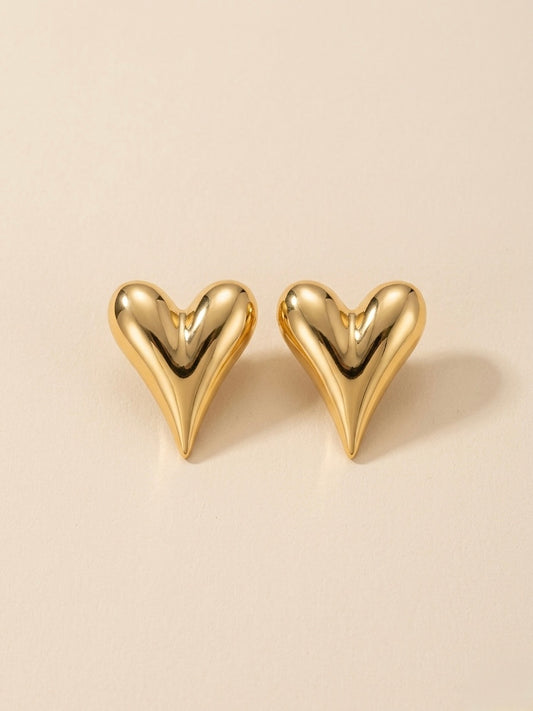 Puffy Golden Heart Studs