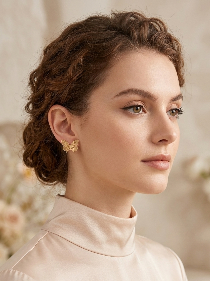 Golden Filigree Butterfly Studs