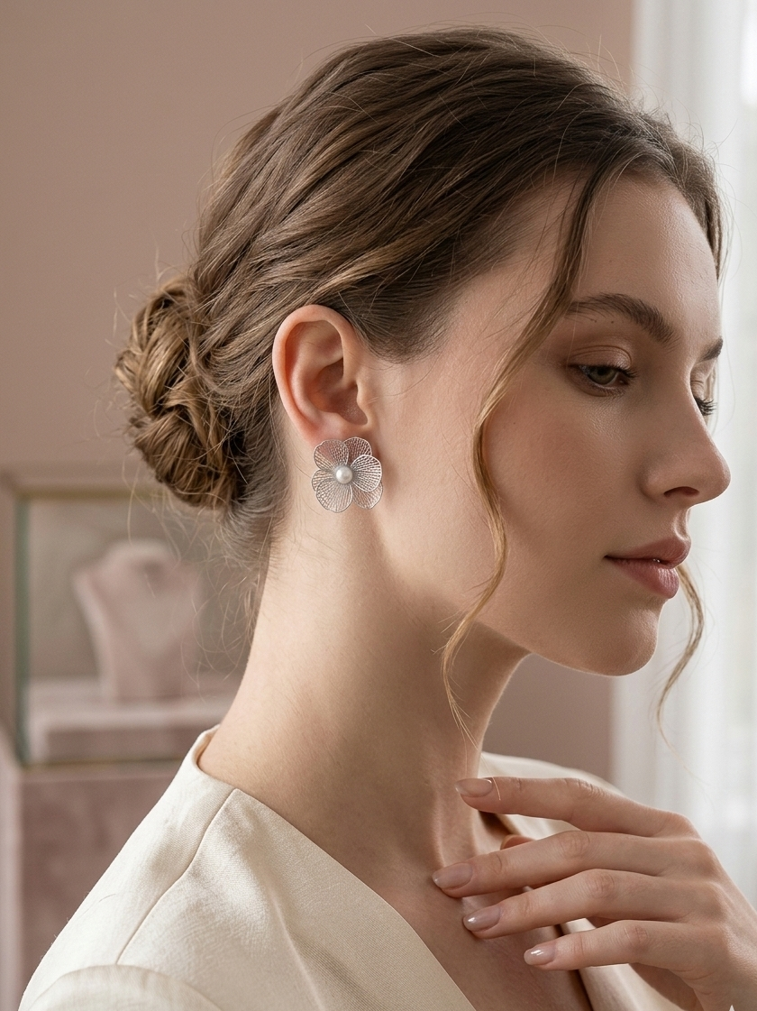 Silver Lace Floral Studs