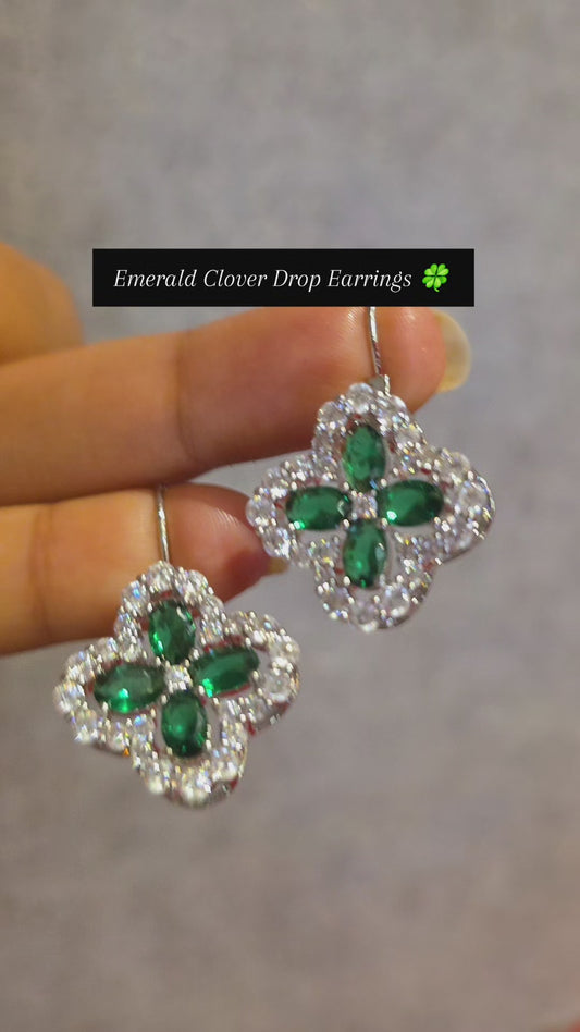 Emerald Clover Drop Earrings