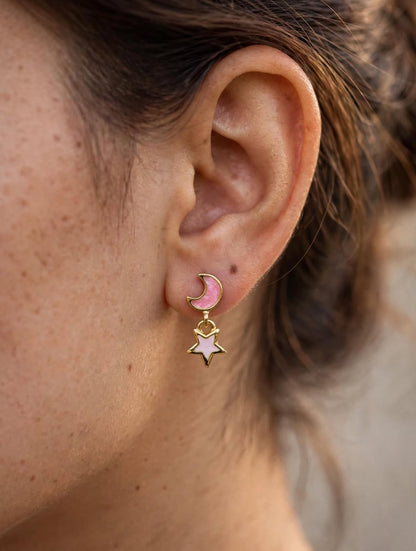 Moon & Star Drop Celestial Charm Earrings