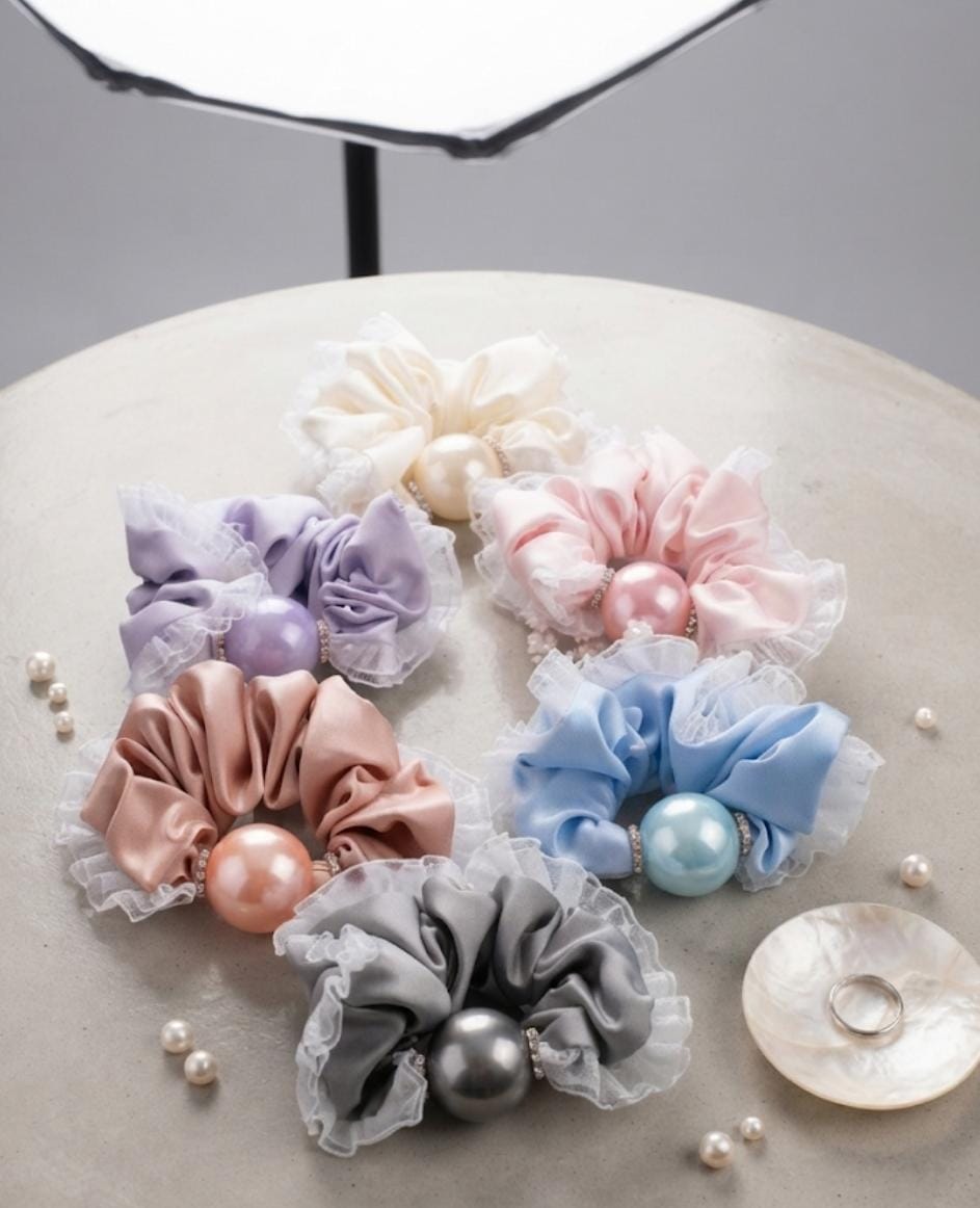 Pearl & Lace Satin Scrunchie 🦪