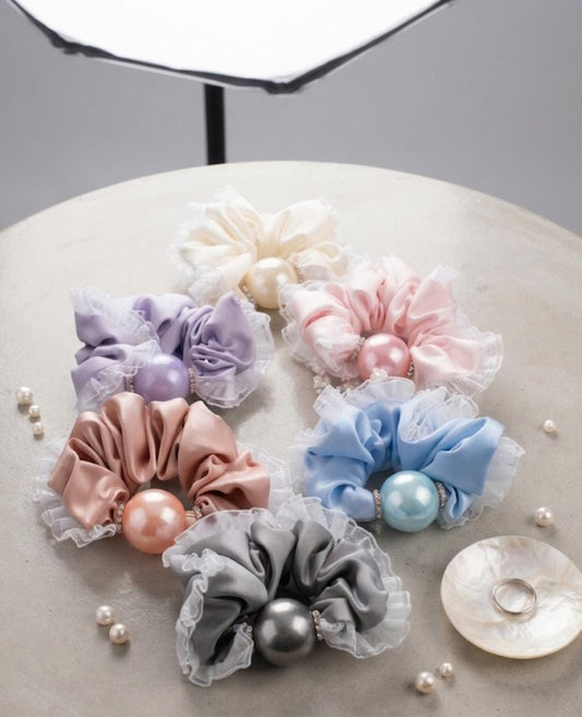 Pearl & Lace Satin Scrunchie 🦪