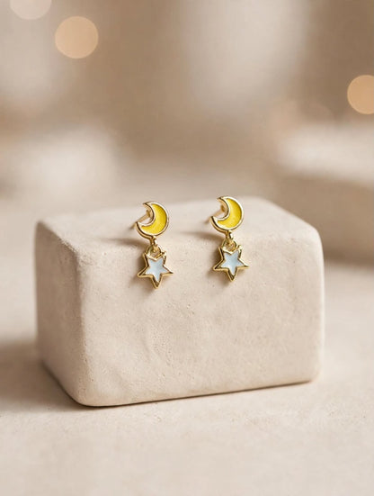 Moon & Star Drop Celestial Charm Earrings