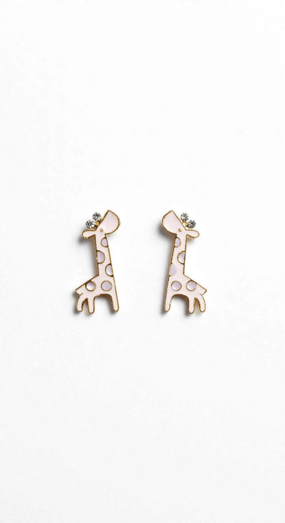Giraffe Sky Blue Enamel Stud Earrings with Crystal Horns