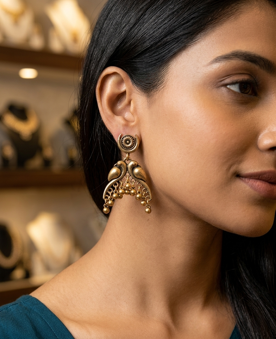 The Silver Avian Aura Oxidized Jhumkas