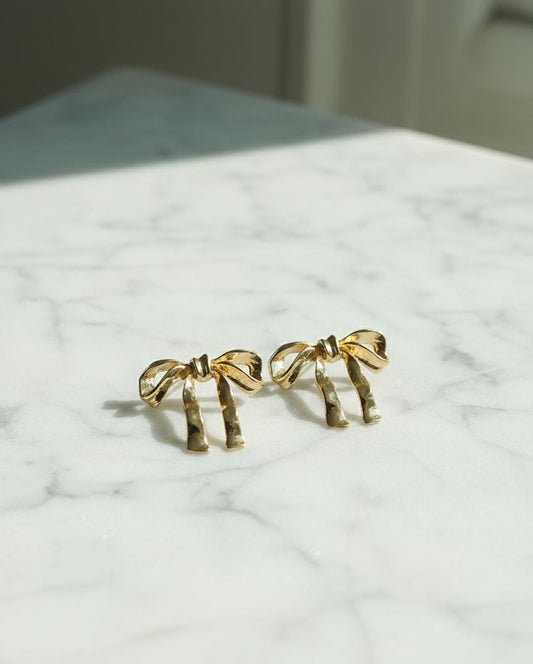 Gilded Ribbon Bow Studs