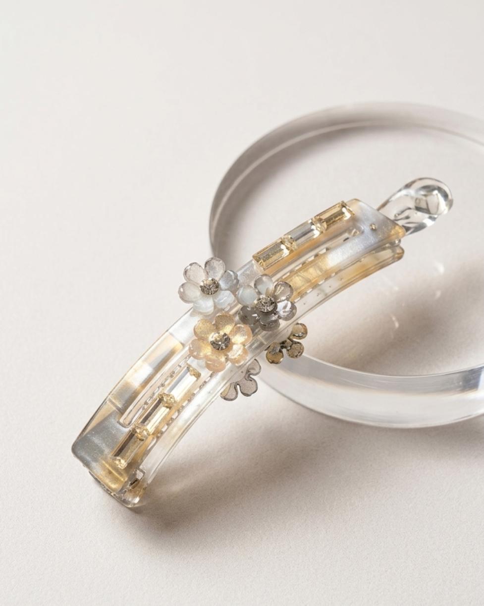 The Aurora Crystal & Blossom Petite Banana Clip