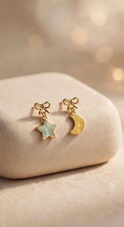 Pastel Star and Moon Mismatched Stud Earrings