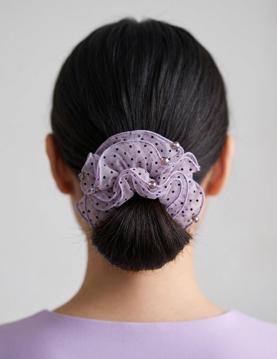 The Polka Dot Ruffle Mesh Scrunchie