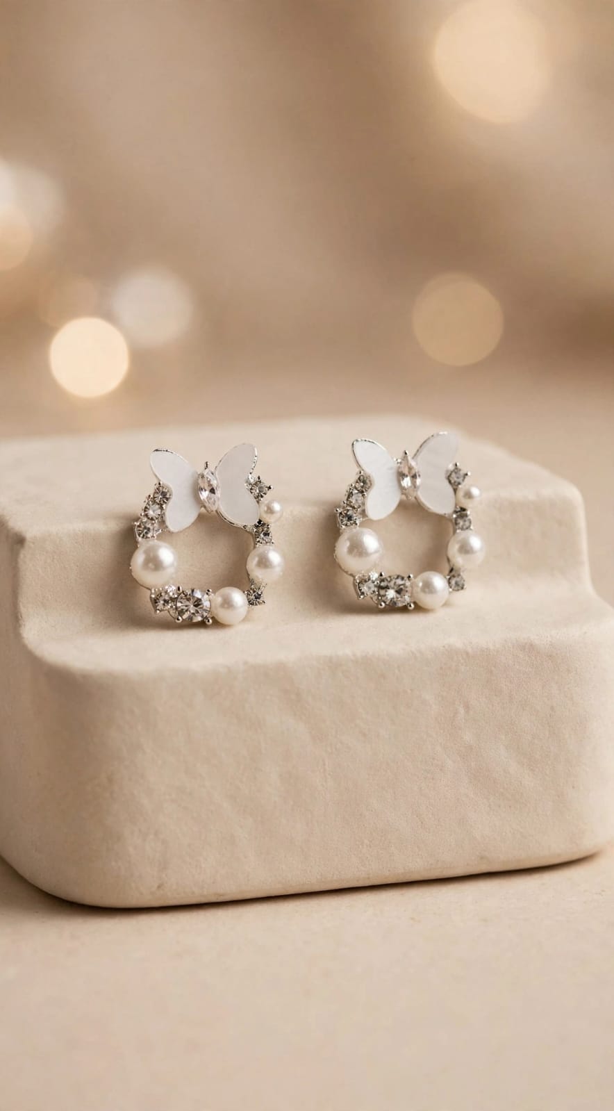 Butterfly Pearl & Crystal Hoop Silver Earrings