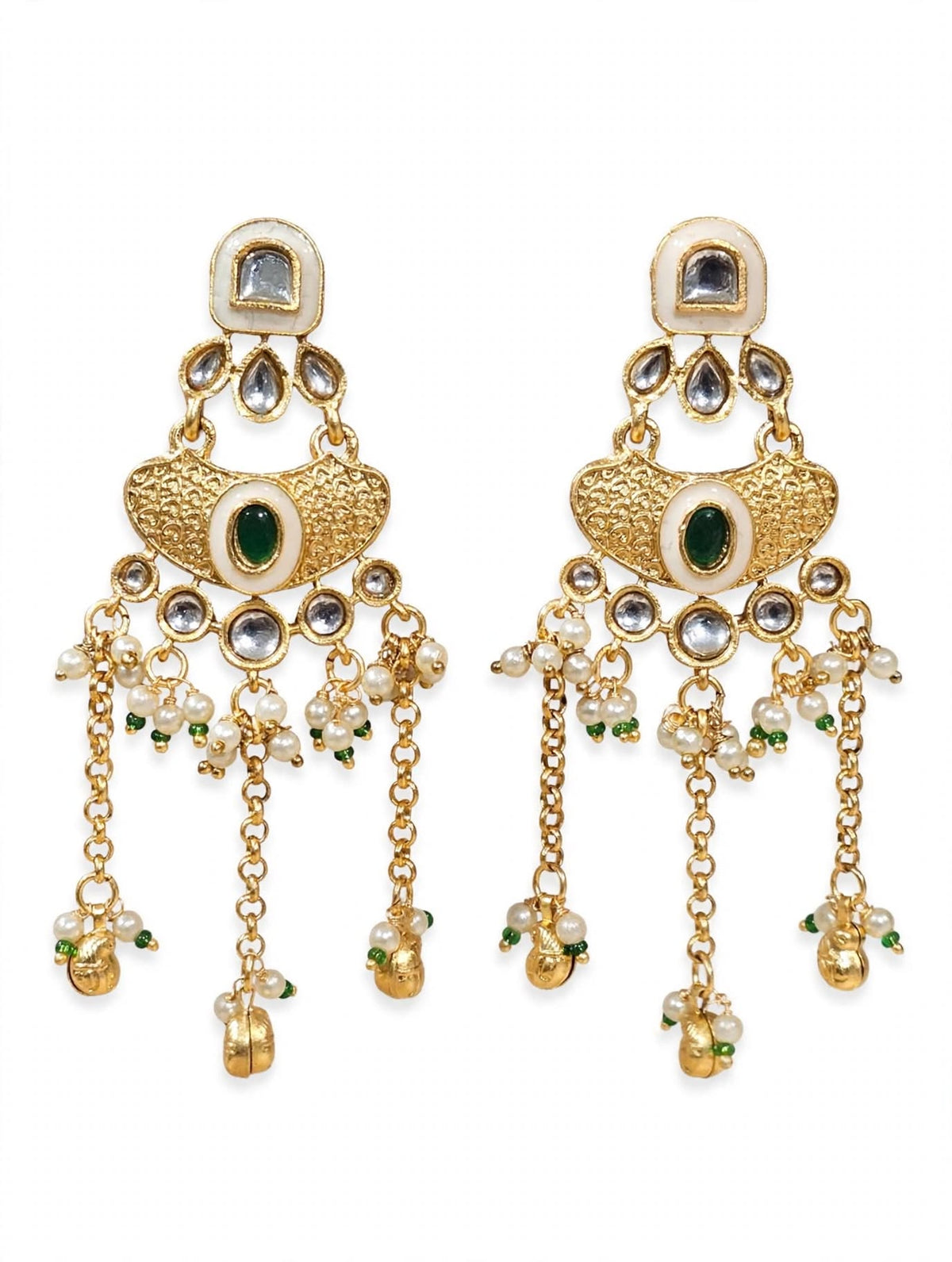 Noor Kundan Chandelier Earrings with Pearl Drops