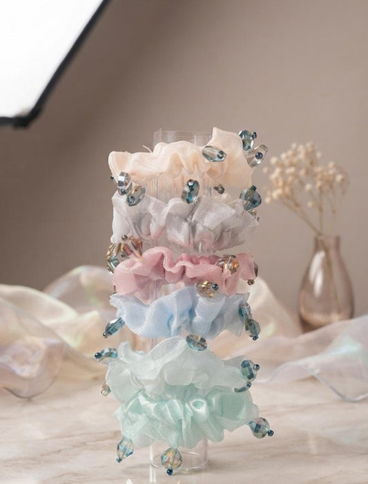 Crystal-Beaded Organza Scrunchies
