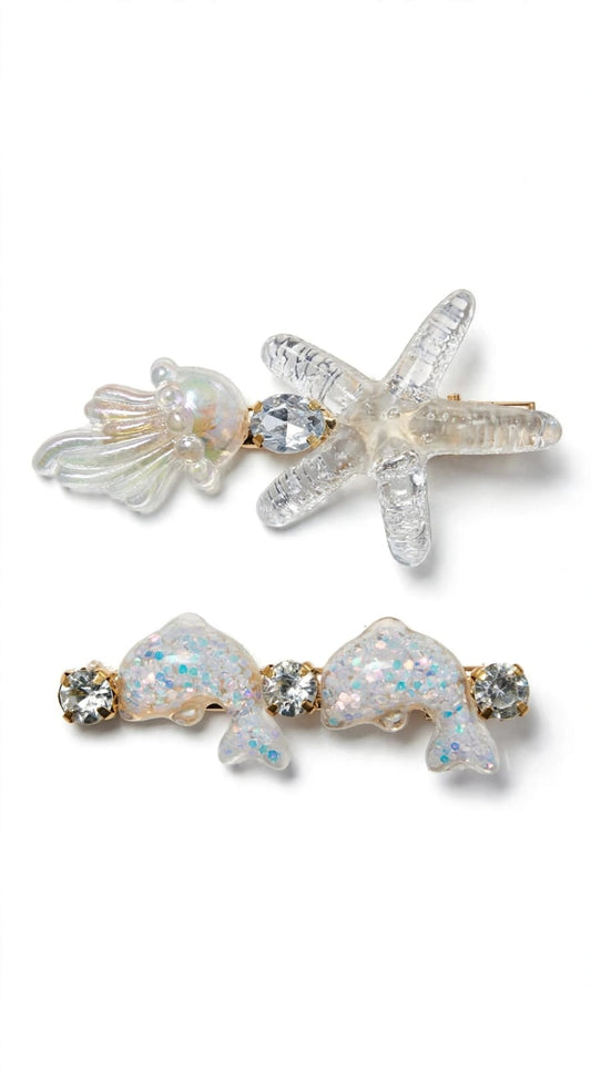 Siren's Splash Duo - Jellyfish & Dolphin Hair Clip Set