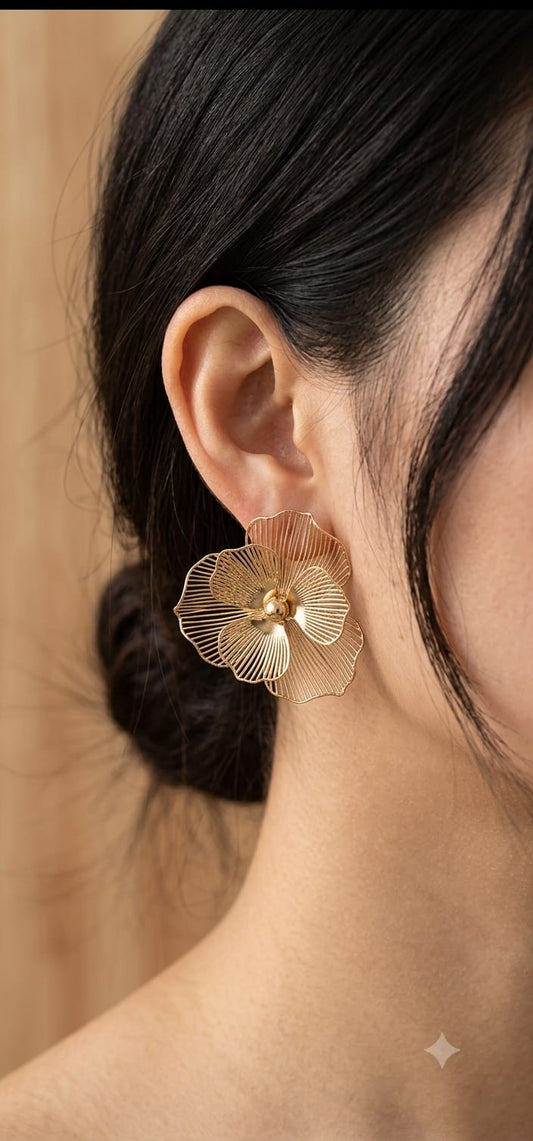 Flora Statement Gold Wire Flower Earrings