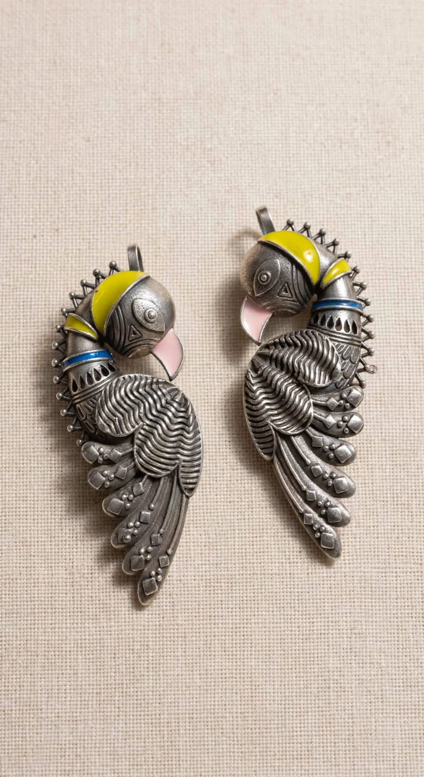 Oxidized Silver Ear Cuff Earrings - Tribal Parrot Motif