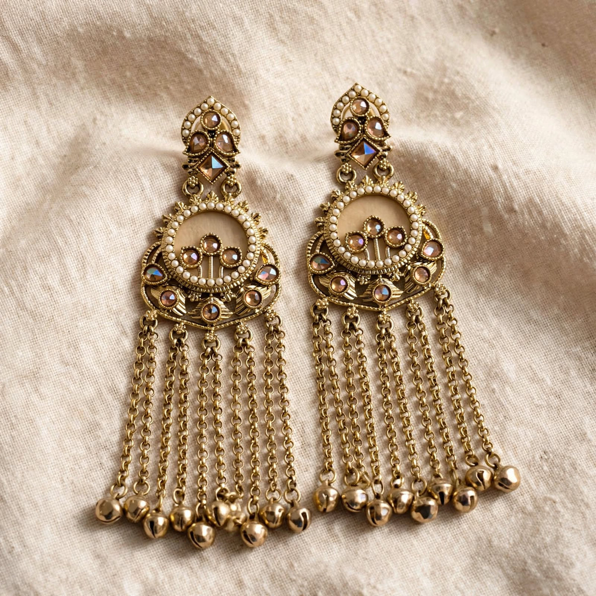 Gold Long Chain Tassel Earrings with Ghungroo