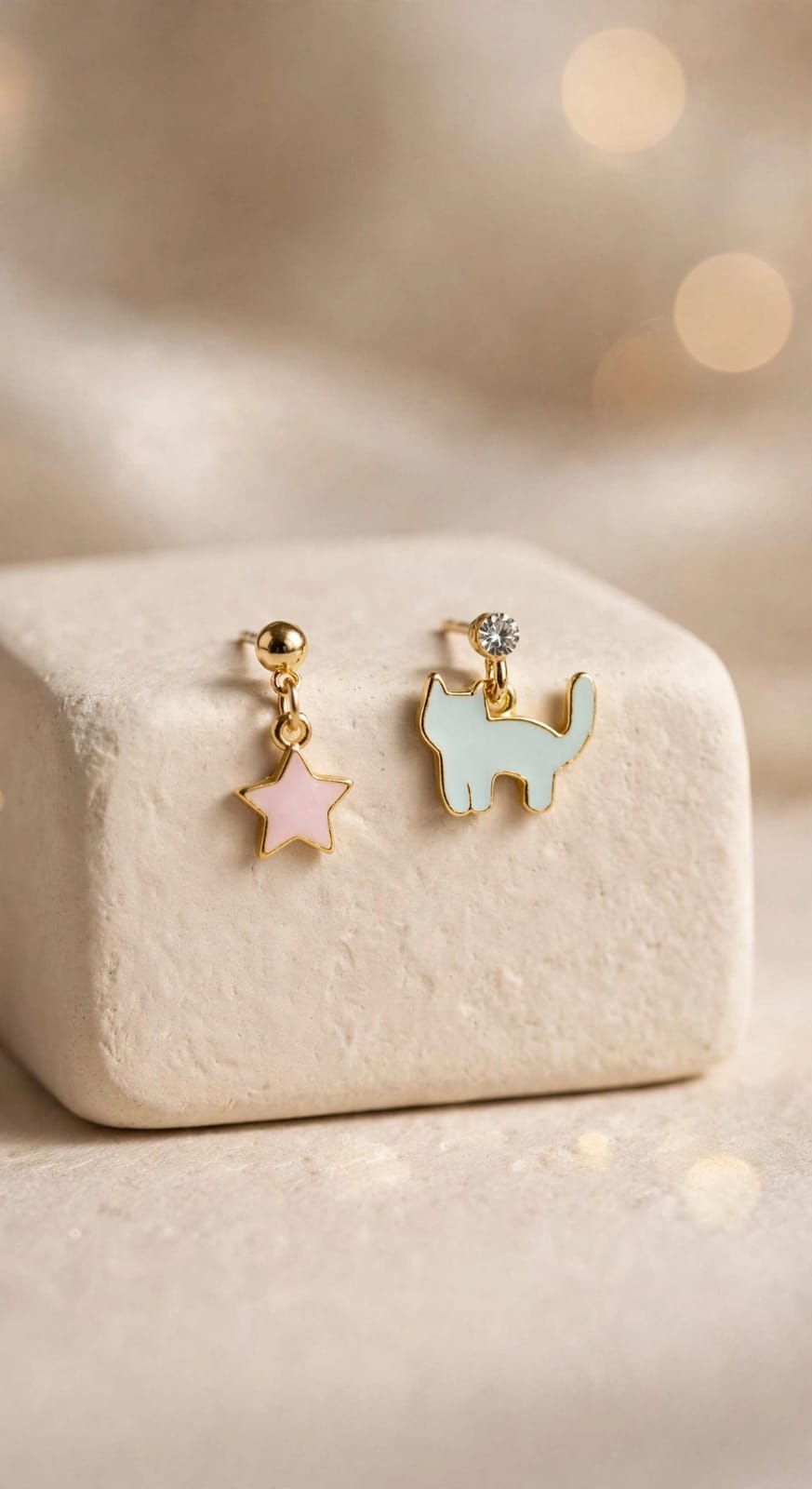 Starry Kitty Mismatch Drop Earrings
