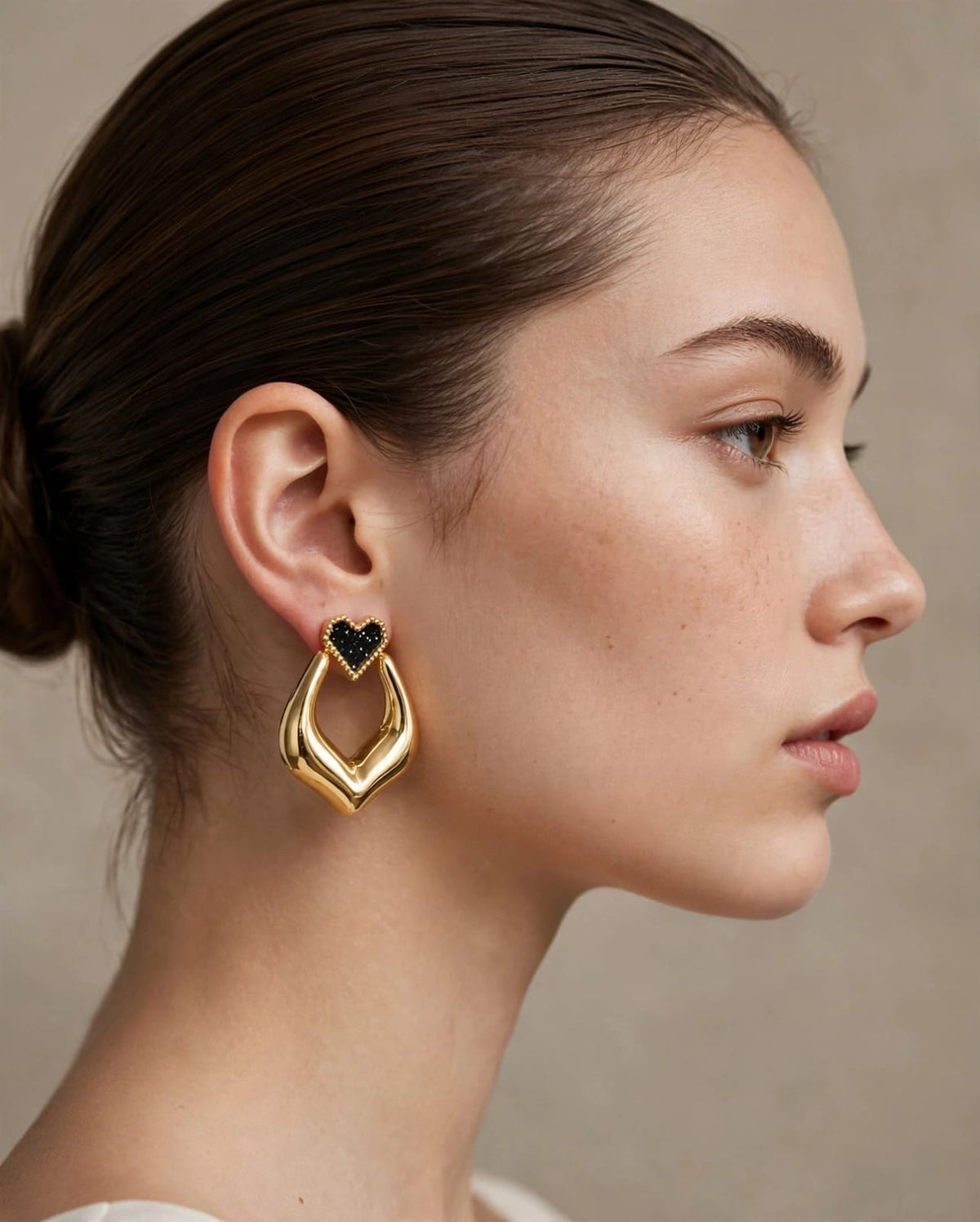 Amour Heart Sculpted Gold Drop Earrings