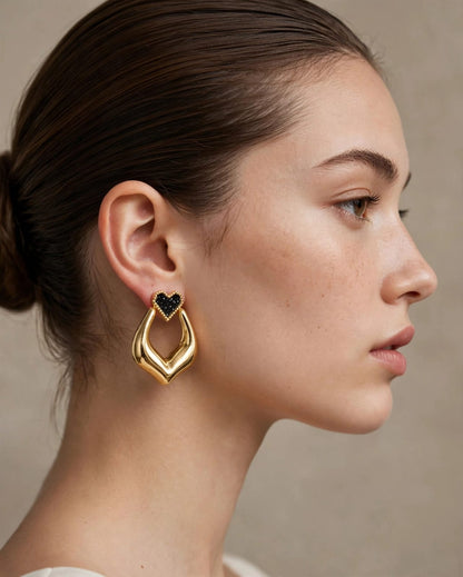 Amour Heart Sculpted Gold Drop Earrings