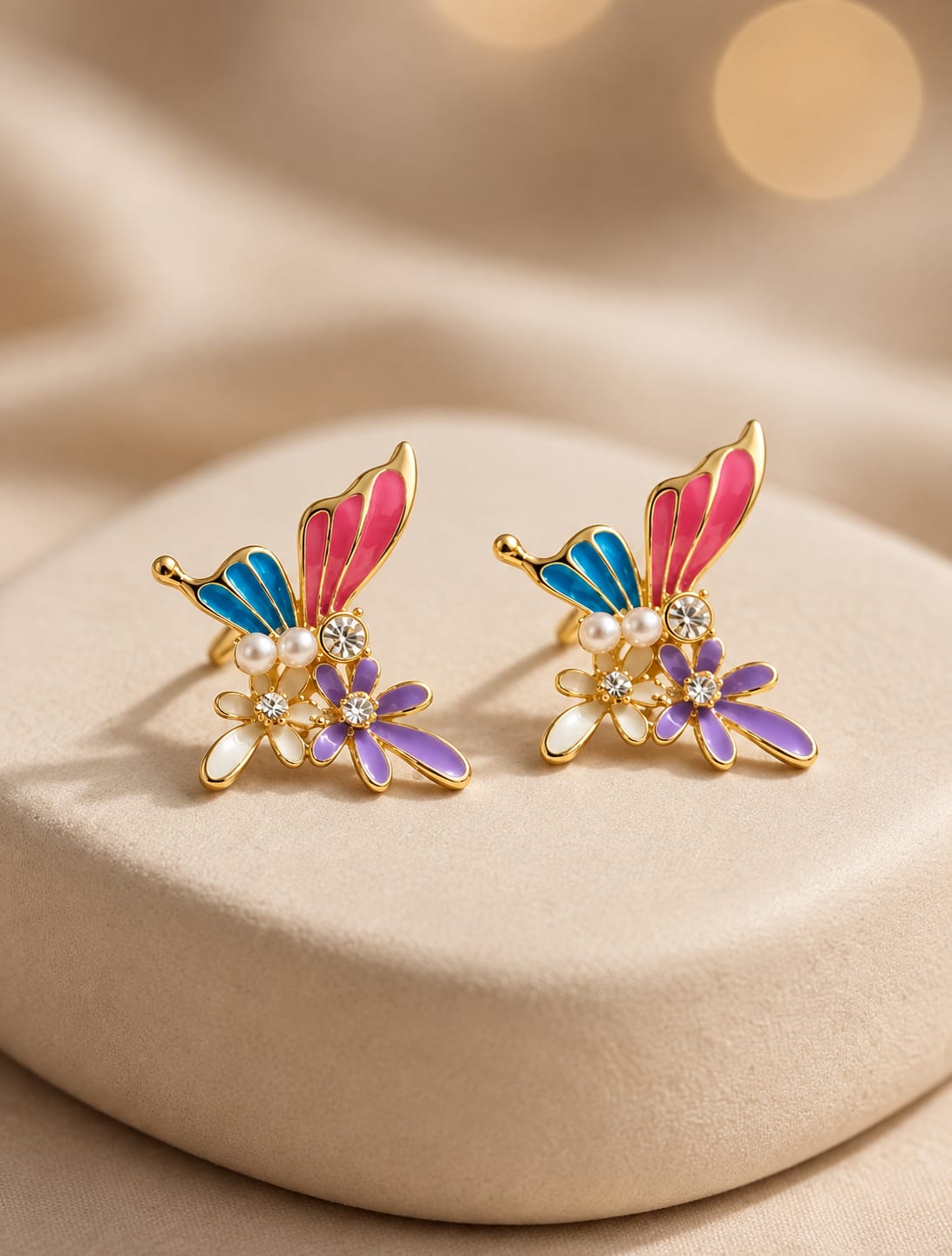 Fairy Garden Butterfly Enamel Flower Stud Earrings