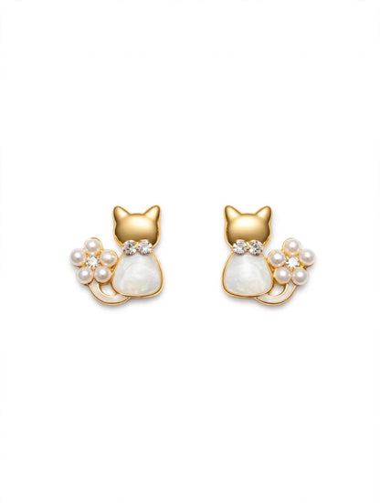Pearl Paw Kitty Stud Earrings
