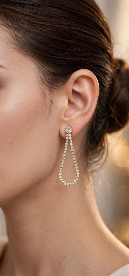 Aura Teardrop Diamond Cascade Earrings - Gold Plated