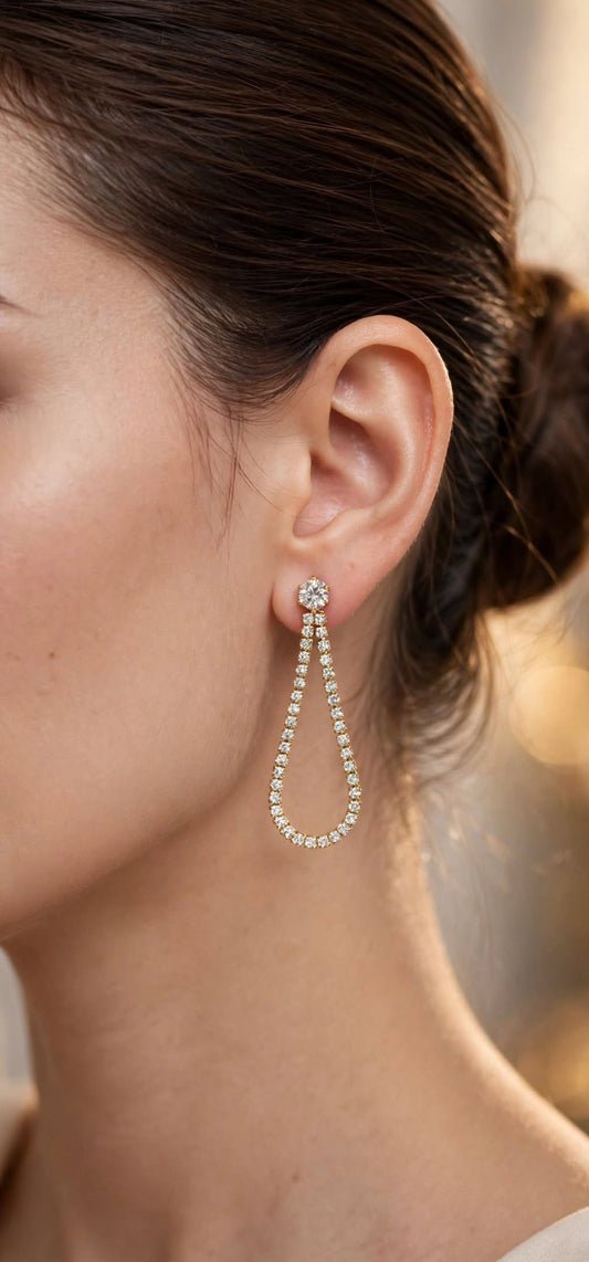 Aura Teardrop Diamond Cascade Earrings - Gold Plated