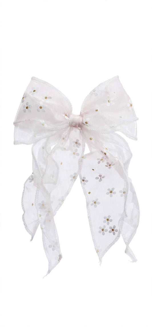 Floral Sheer Organza Bow Hair Bow Clip