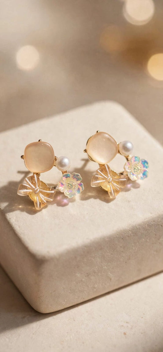 Blossom Duo Floral Pearl Drop Earrings