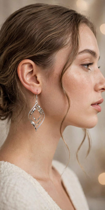 Aura Layers - Triple Teardrop Textured Silver Drop Earrings