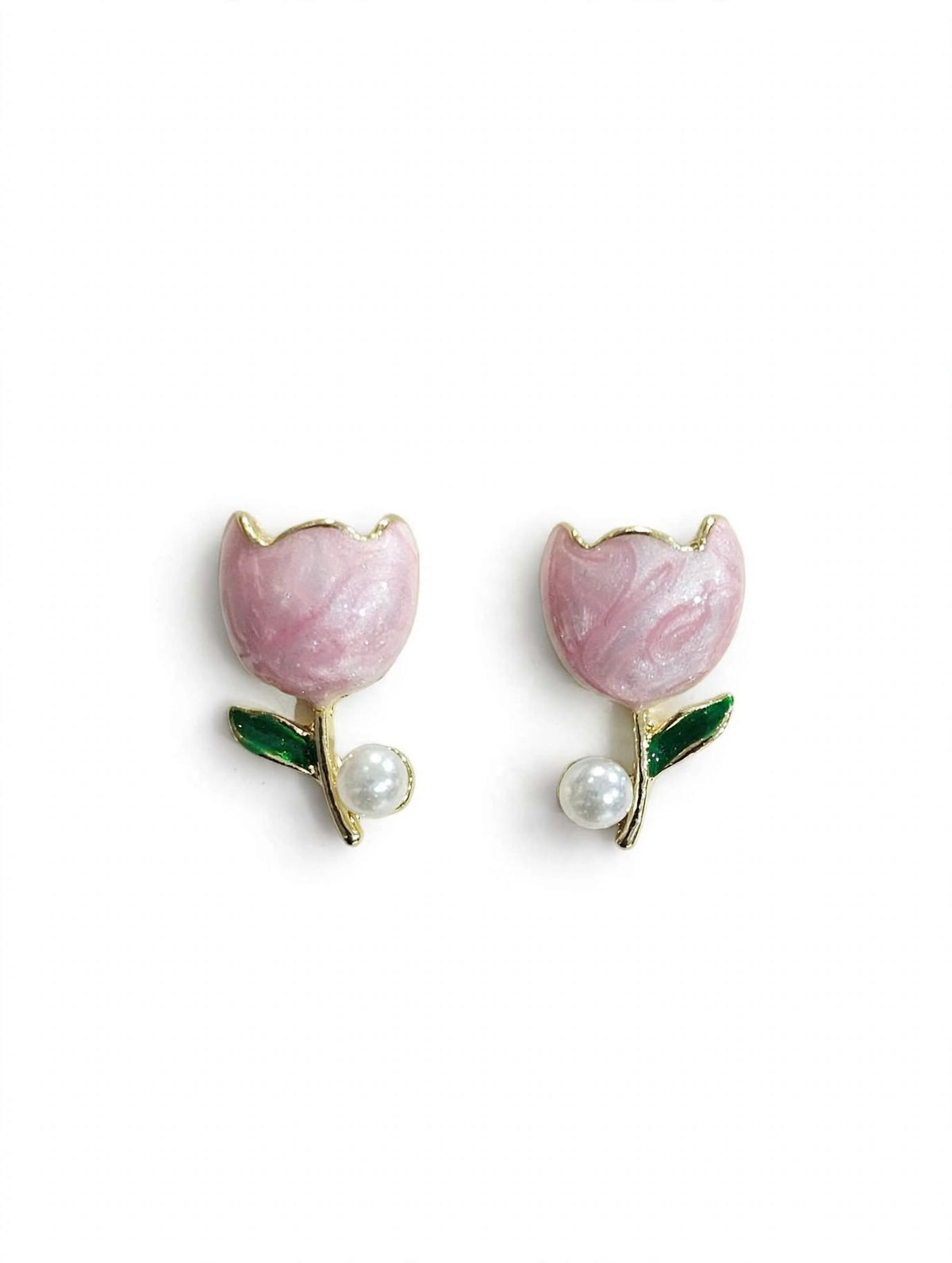 Tulip Bloom - Enamel Pearl Stud Earrings