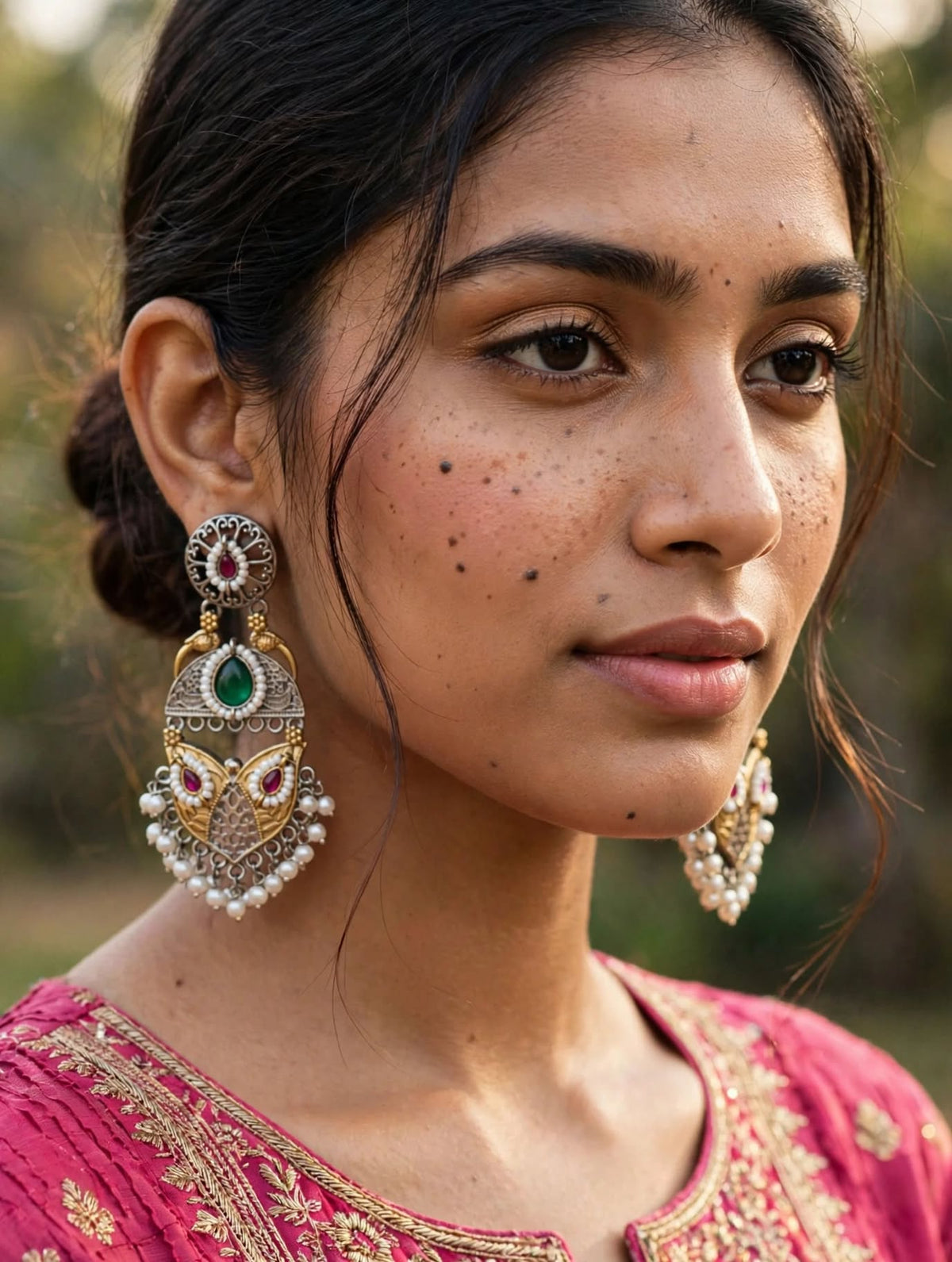 Dual-Tone Oxidized Silver Statement Jhumka Earrings with Pearls