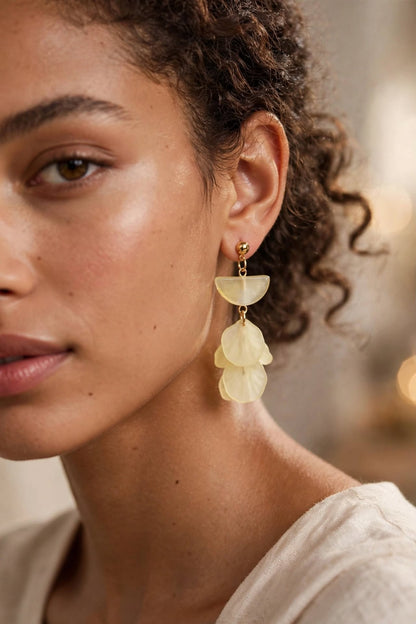 Lemon Petal Shell Layered Drop Earrings