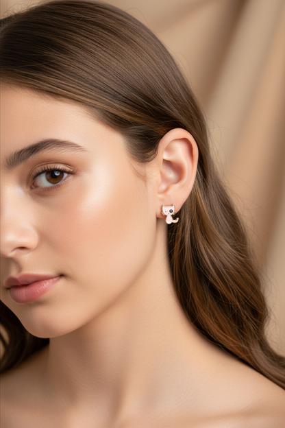 Kitty's Catch - Mismatched Cat & Fishbone Stud Earrings