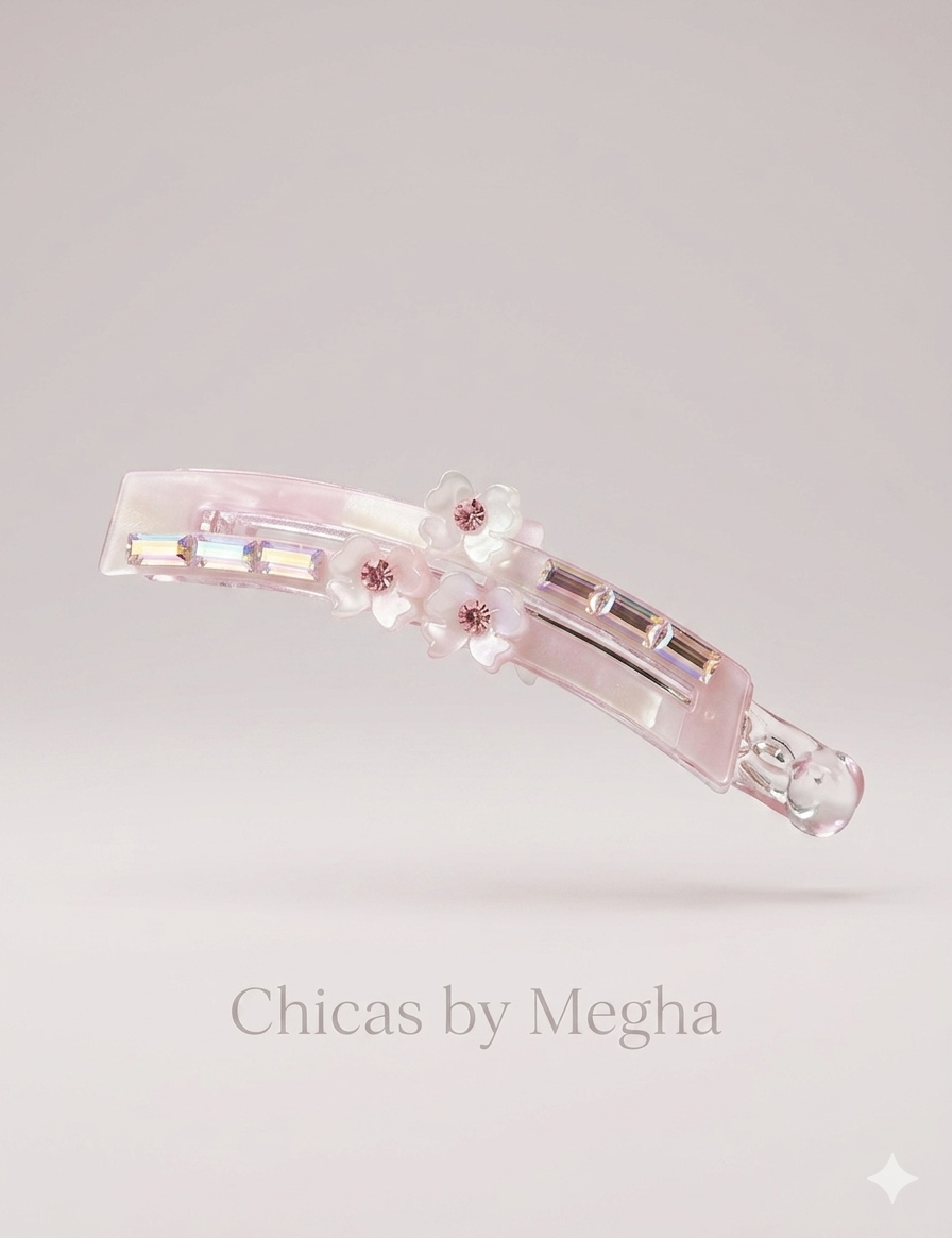 The Aurora Crystal & Blossom Petite Banana Clip