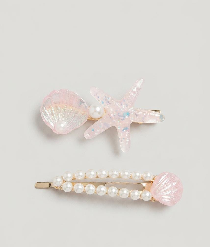 Starfish Seashell Hair Pins with Faux Pearls