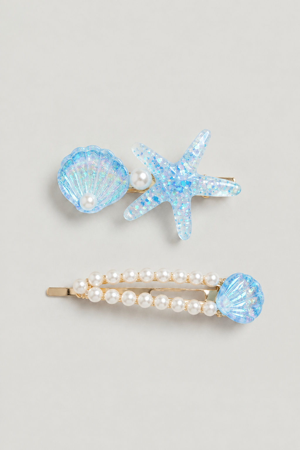 Starfish Seashell Hair Pins with Faux Pearls