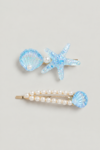 Starfish Seashell Hair Pins with Faux Pearls