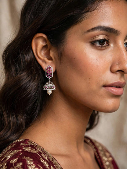 Noor Ruby Pearl Jhumka Earrings