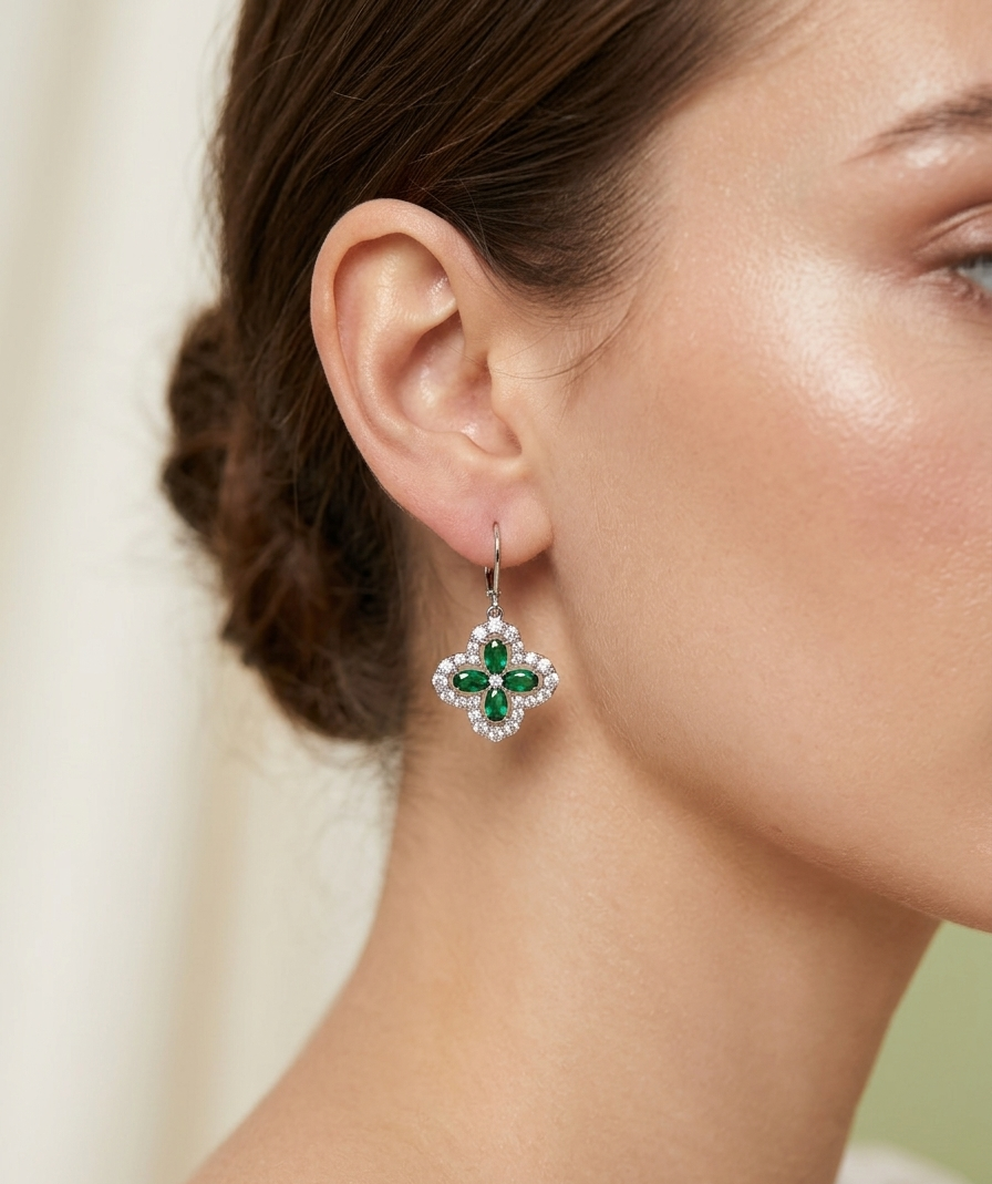 Emerald Clover Drop Earrings