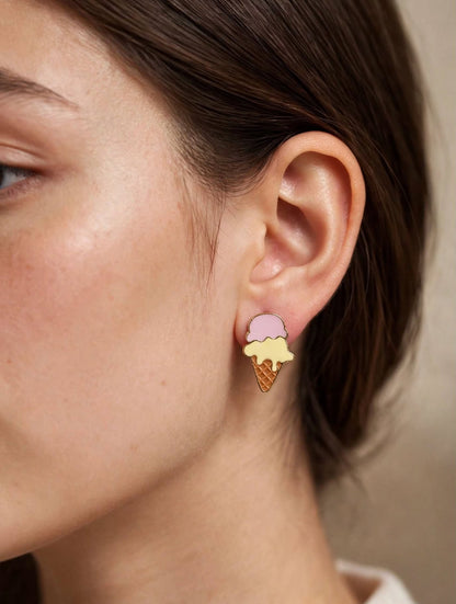 Sweet Scoop - Ice Cream Cone Stud Earrings