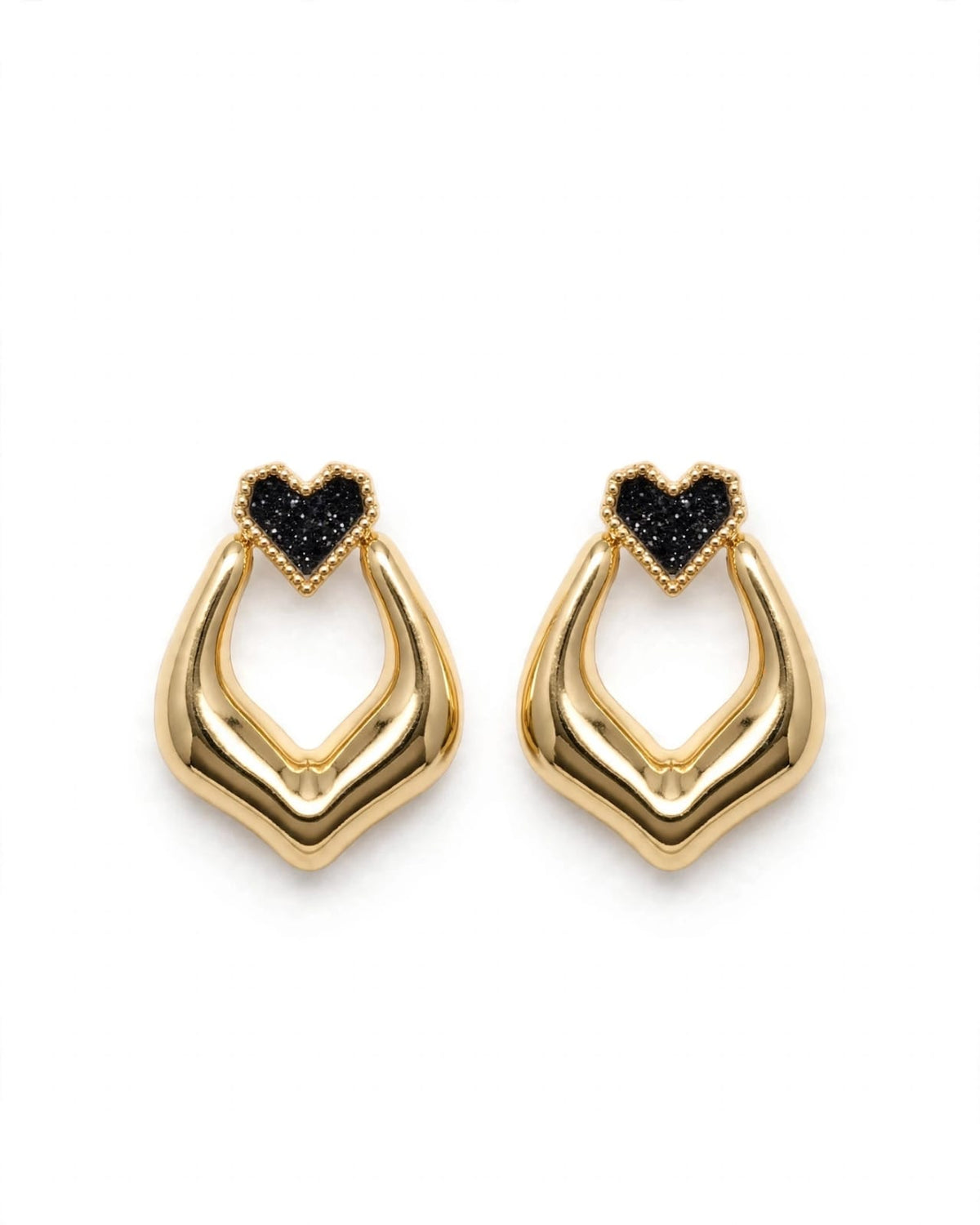 Amour Heart Sculpted Gold Drop Earrings