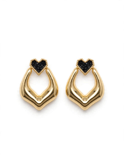 Amour Heart Sculpted Gold Drop Earrings