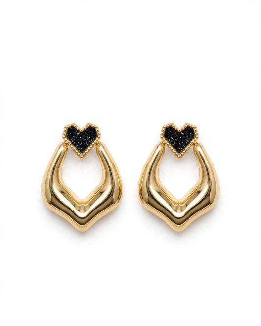 Amour Heart Sculpted Gold Drop Earrings